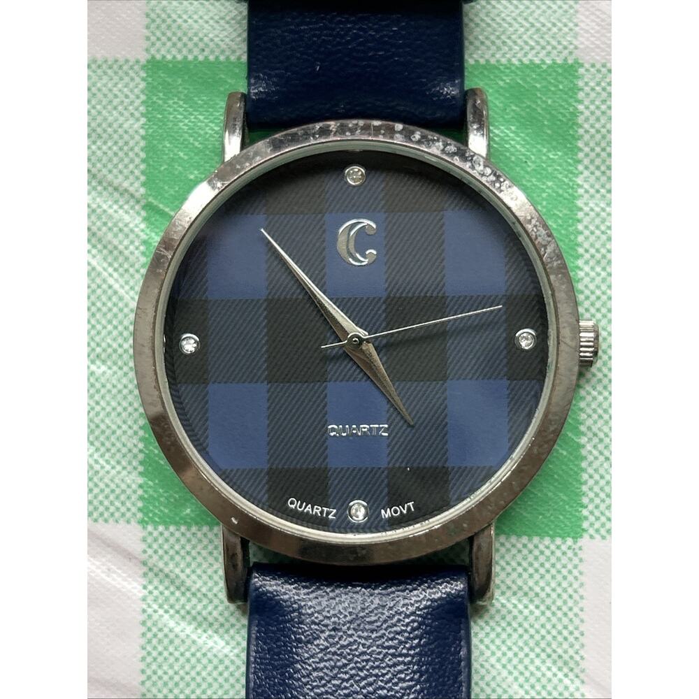 Charming Charlie Silver Tone Blue Plaid Dial Women’s Quartz Watch